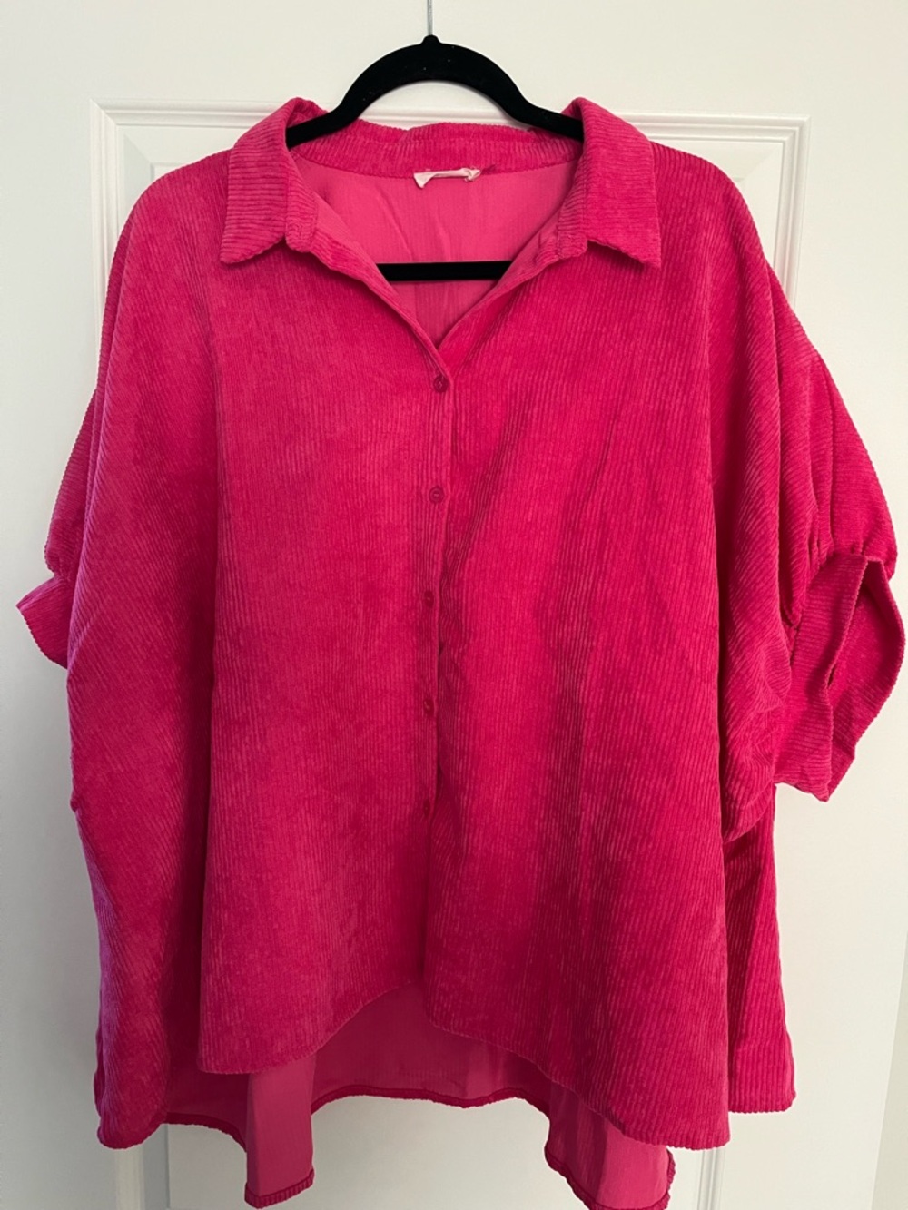 Relaxed-Fit Button-Front Pink Corduroy Shirt
